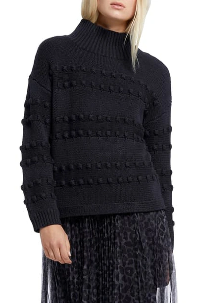 Nic + Zoe Adore A Ball Texture Stripe Turtleneck Sweater In Black Onyx