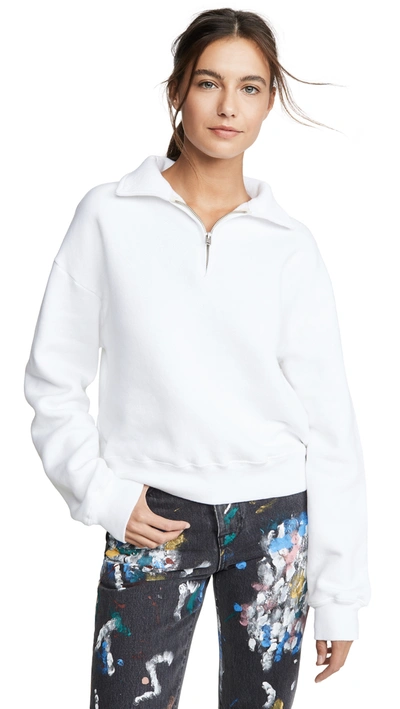 Re/done White 90s Cropped Half-zip Sweatshirt In Ivory