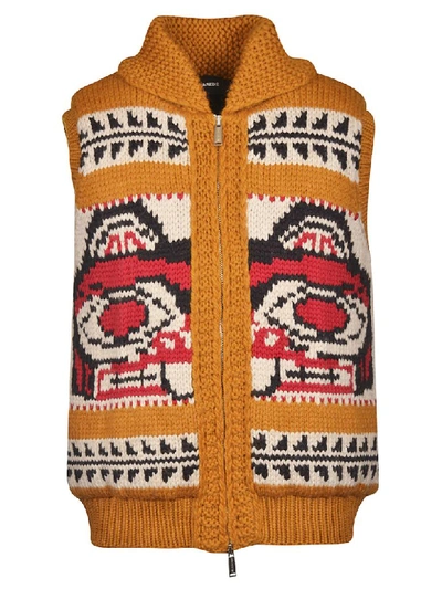 Dsquared2 Sleeveless Knitted Pullover In Brown/multicolor