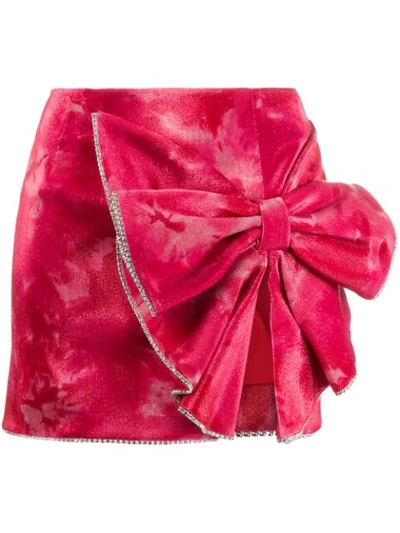 Area Embellished Tie Dye Stretch Lamé Skirt In Ruby/white