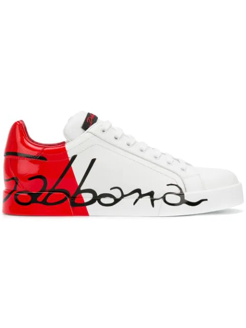 Dolce & Gabbana Monochrome Logo Leather Sneakers In Red | ModeSens