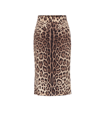 Dolce & Gabbana Leopard-print Charmeuse Calf-length Pencil Skirt In Animal Print