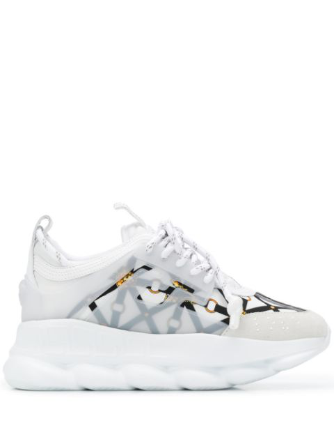 Versace Chain Reaction Sneakers In White And Black Polyester | ModeSens