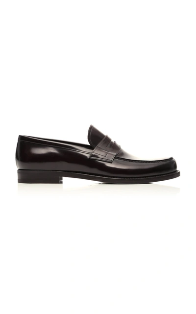 Prada Spazzalato-leather Penny Loafers In Brown