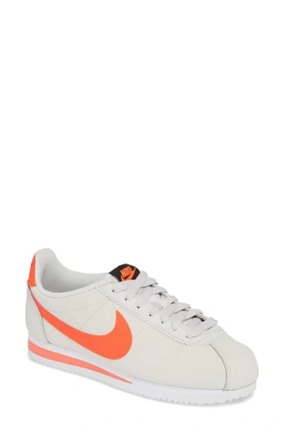 Nike Women's Classic Cortez Leather Lace Up Trainers In Platinum Tint/ Crimson/ Black