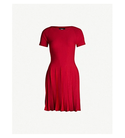Theory Pleated Stretch-jersey Mini Dress In Dark Crimson