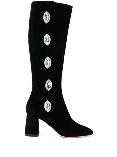Giannico Julie Embellished Button Boots In Black