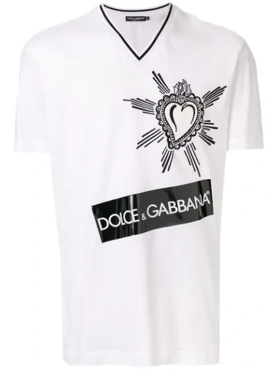 Dolce & Gabbana Embroidered Heart Logo T-shirt In White