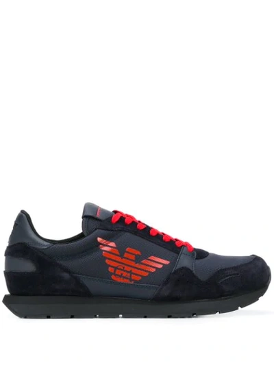 Emporio Armani Mesh And Suede Panelled Sneakers In Blue