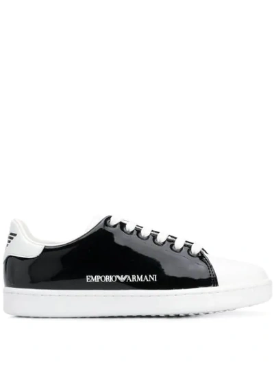 Emporio Armani Monochrome Patent Sneakers In Black