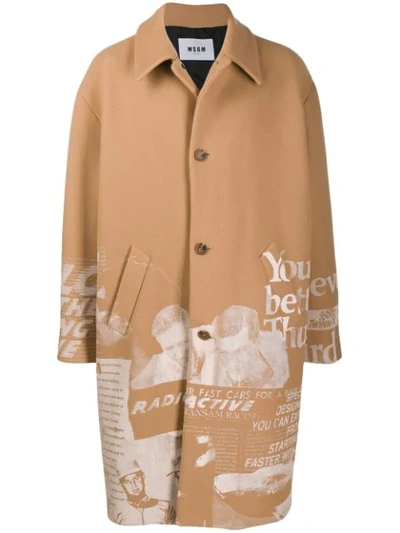 Msgm Graphic Print Coat In Neutrals