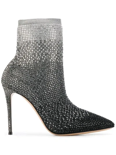 Casadei Crystal Embellished Ankle Boots In Silver