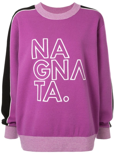 Nagnata Embroidered Logo Jumper In Purple
