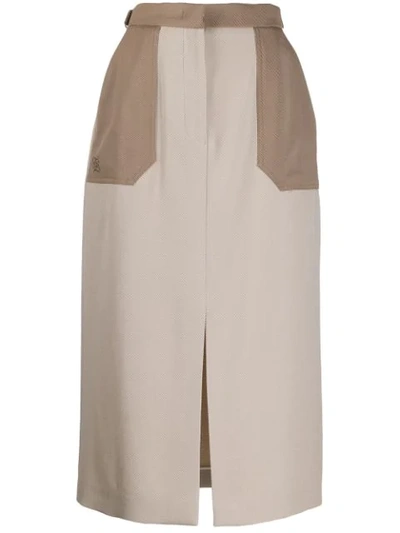 Fendi Straight-cut Midi Skirt In Neutrals