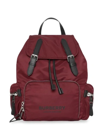 Burberry The Medium Rucksack In Logo Print Nylon In Red