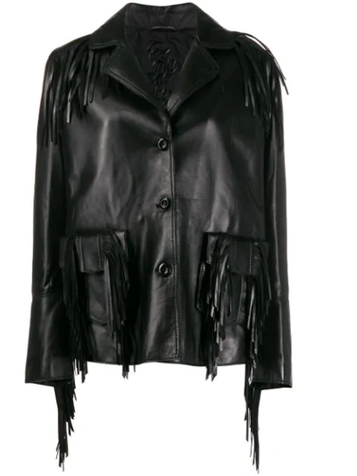 Ermanno Scervino Fringed Leather Coat In Black