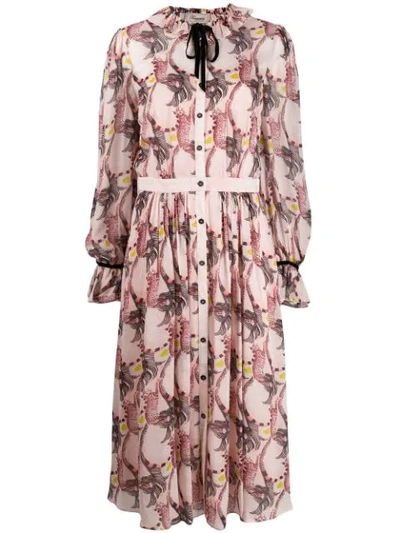 Temperley London Maggie Feather-print Shirt Dress In Pink