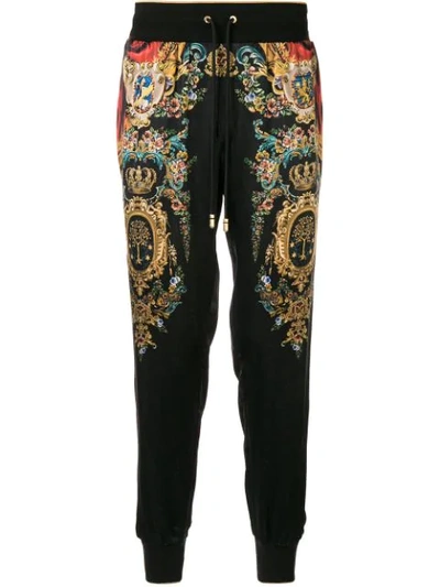 Dolce & Gabbana Cuffed Heraldic-print Track Trousers In Black