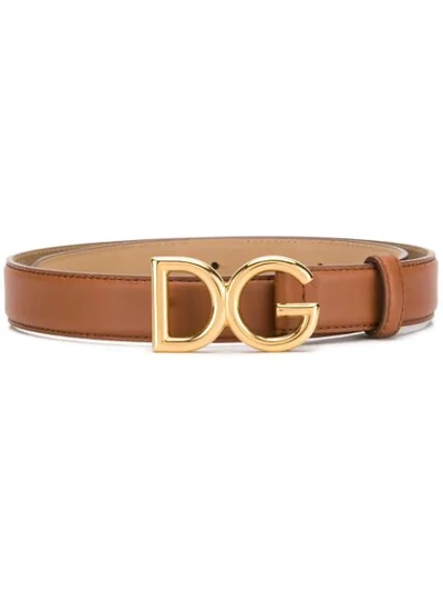 Dolce & Gabbana Logo Buckle Belt In Brown