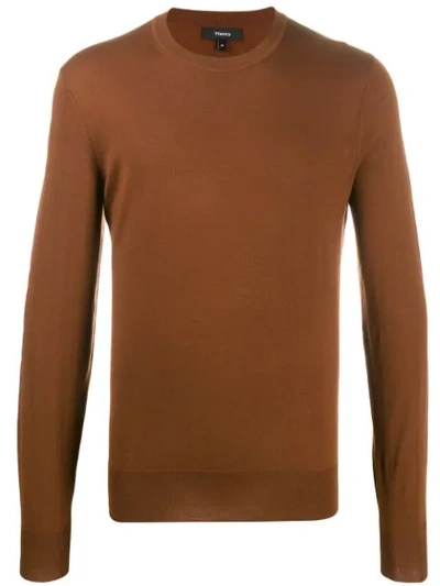 Theory Crew-neck Knit Jumper In Brown