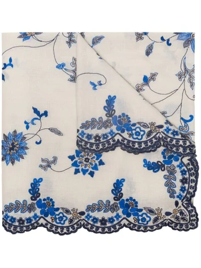 Janavi Embroidered Cashmere Scarf In Blue