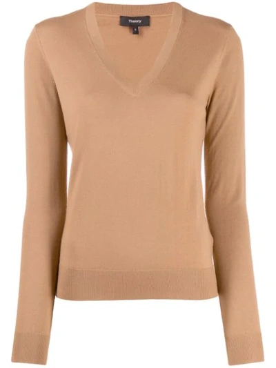 Theory Pullover Mit V-ausschnitt In Beige Canvas