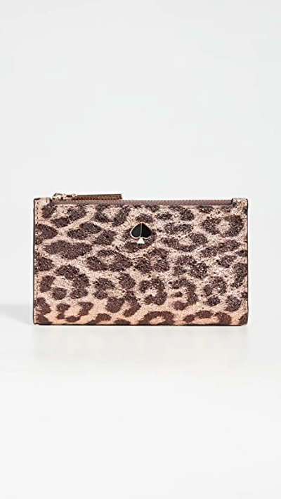 Kate Spade Metallic Leopard Slim Bifold Wallet In Rose Gold Multi