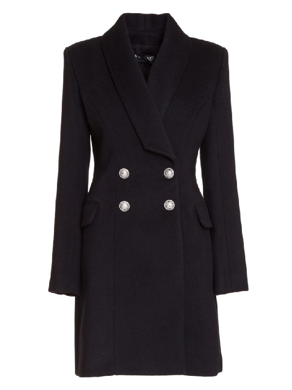 Balmain Black Double-breasted Wool Coat With Silver Buttons In Nero ...