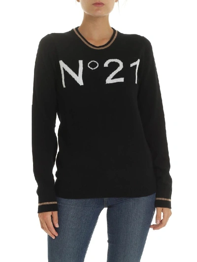 N°21 - Sweater With Logo Intarsia In Black