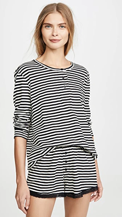 The Great Sleep Henley In Black/washed White Stripe