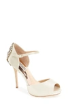 Badgley Mischka Dawn Embellished Satin Ankle Strap High-heel Pumps In Ivory