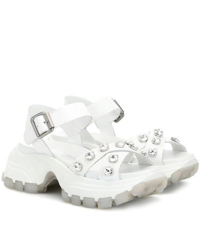 Miu Miu Monstar Crystal Studded Sandal In White