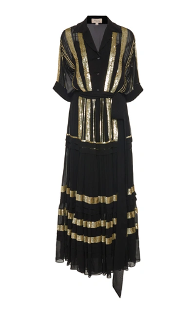 Temperley London Sable Sequin-embellished Chiffon Midi Dress In Black