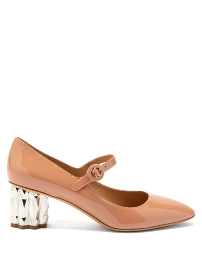 Ferragamo Ortensia Faceted-heel Mary-jane Leather Pumps In Pink