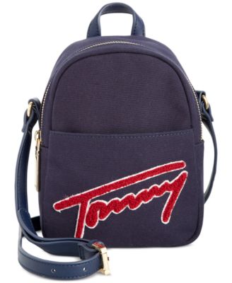 Tommy Hilfiger Aurora Embellished Canvas Mini Backpack Crossbody In Canvas  W/ Terry Cloth Navy/red | ModeSens