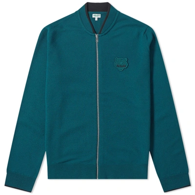 Kenzo Tiger Zip Knit Cardigan In Green