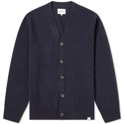 Norse Projects Adam Lambswool Cardigan In Blue
