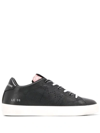 Leather Crown Leather Sneakers With Glitters In Black