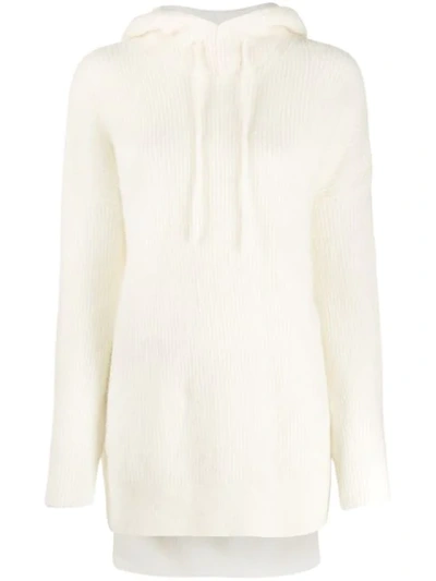 Ganni Ribbed Knitted Hoodie In White