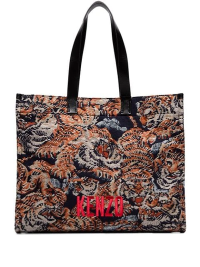 Kenzo Tiger Embroidered Tote Bag In Black