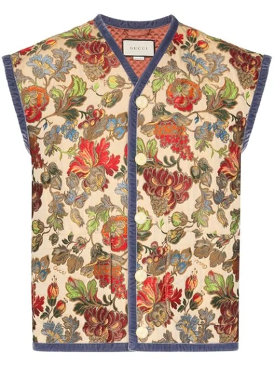Gucci Floral-embroidered Waistcoat In Neutrals