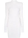 Balmain Exaggerated Shoulder Mini Dress In White