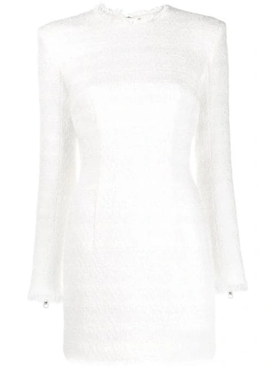 Balmain Bouclé Tweed Mini Dress In White
