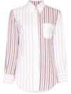 Thom Browne Gestreiftes Patchwork-hemd In White