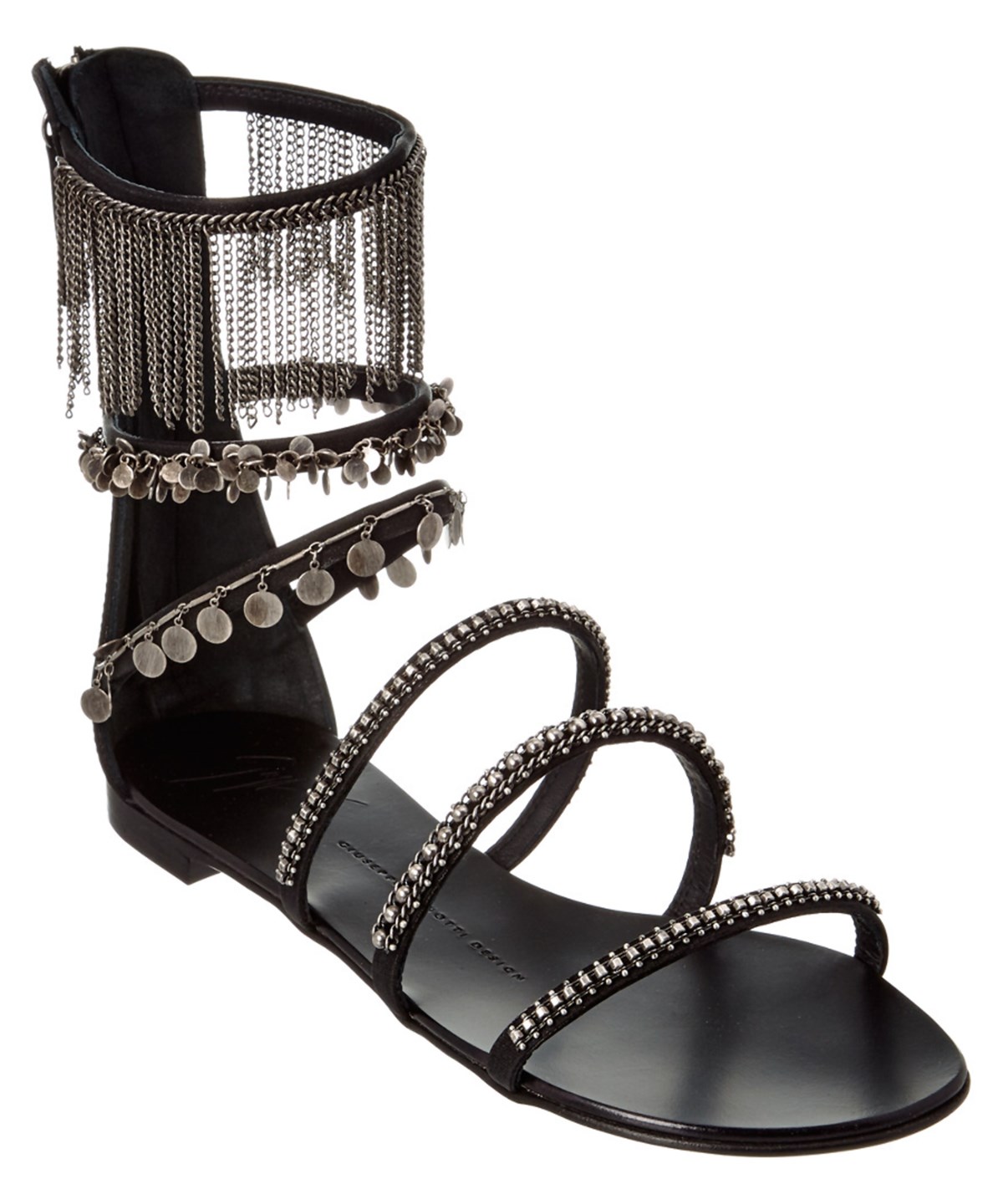 Giuseppe Zanotti Chain Detail Satin Sandal In Black | ModeSens