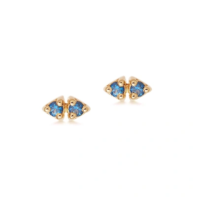 Missoma Dual Prism Stud Earrings 18ct Gold Plated Vermeil/blue Zirconia In Blue/gold