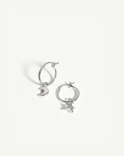 Missoma Mini Star Moon Charm Hoop Earrings Sterling Silver