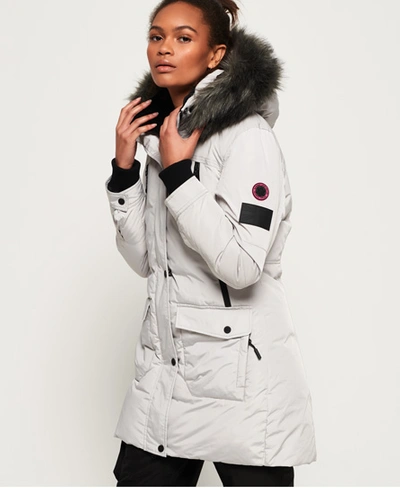 Superdry Antarctic Explorer Down Parka Jacket In Light Grey