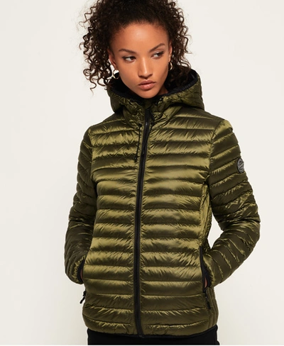 Superdry Core Down Hooded Jacket In Khaki