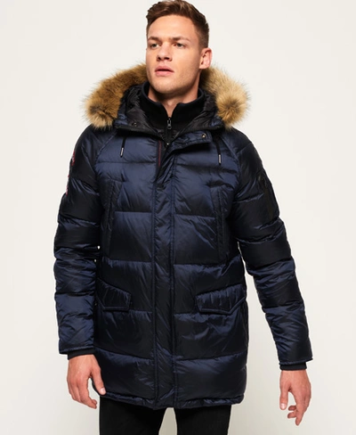 Superdry Down Parka Jacket In Navy
